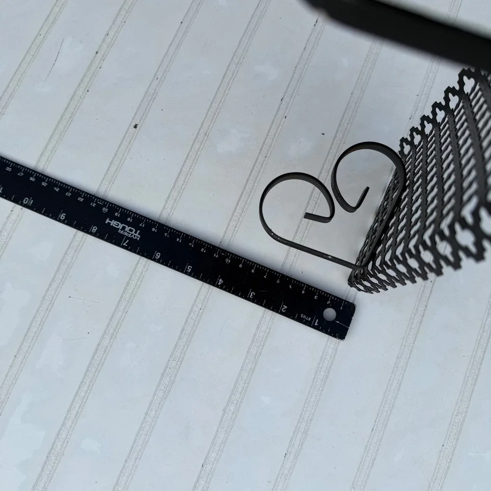 Vintage Black Wrought Iron Wall Shelf Scrollwork Brackets Perforated Metal Decor
